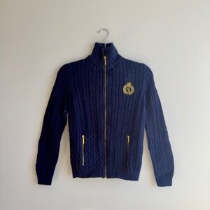 Ralph Lauren Navy Cable Knit Full Zip Sweater